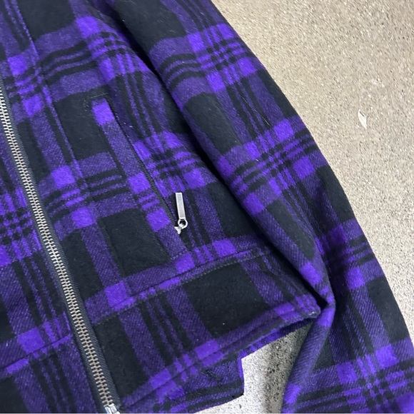 Aeropostale Bomber Jacket Womens Large Purple Faux Fur Collar Y2K Plaid Emo Goth - Picture 3 of 9